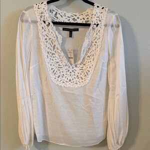 White House Black Market Ivory Lace Trim Blouse
